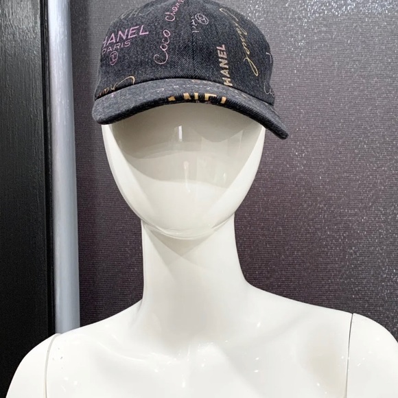 Authentic CHANEL Logo Black Denim Baseball Cap Hat Brand New - Picture 8 of 11